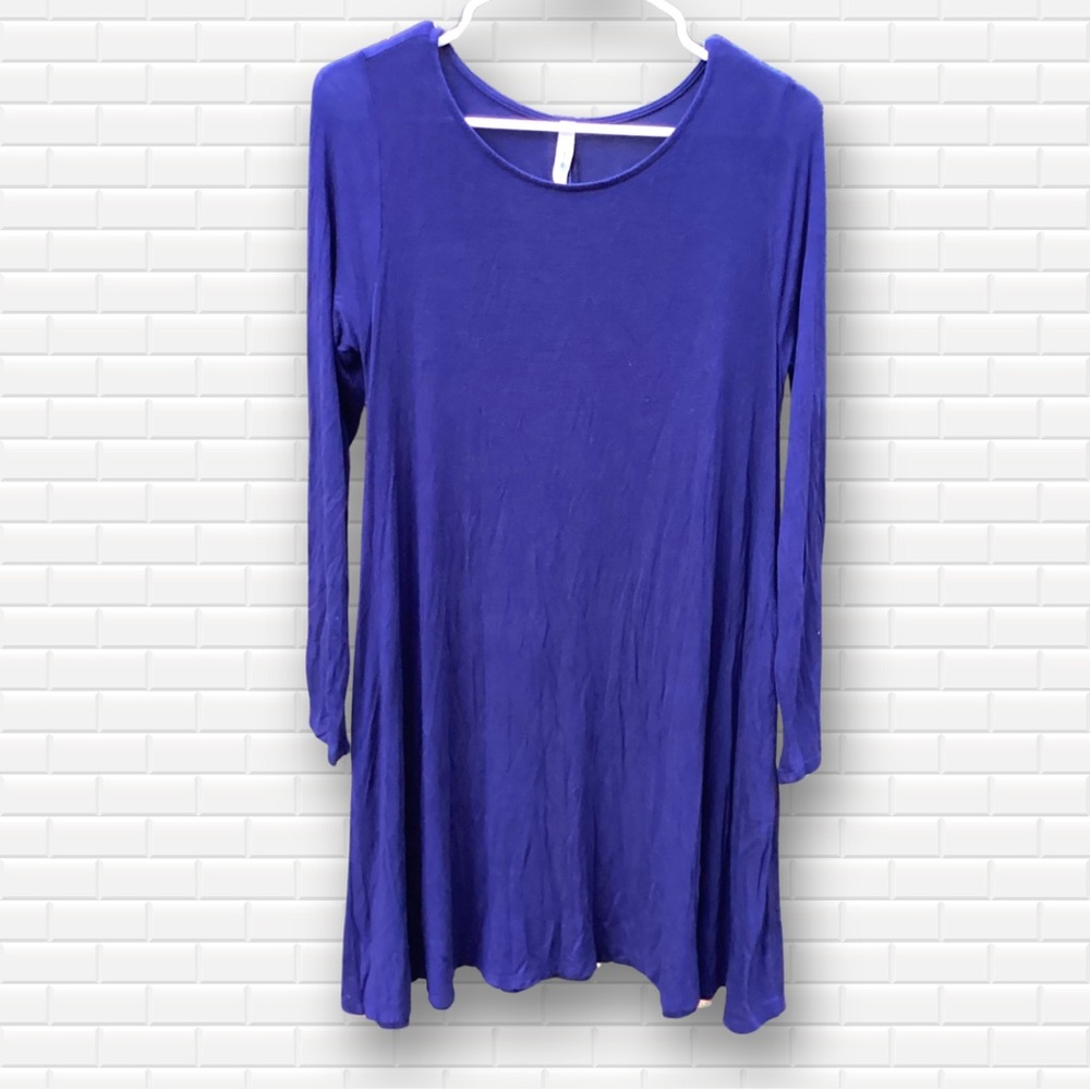 MTS Long Sleeve Shirt Dress w/ Pockets Navy Blue Crewneck Stretch Sz Small